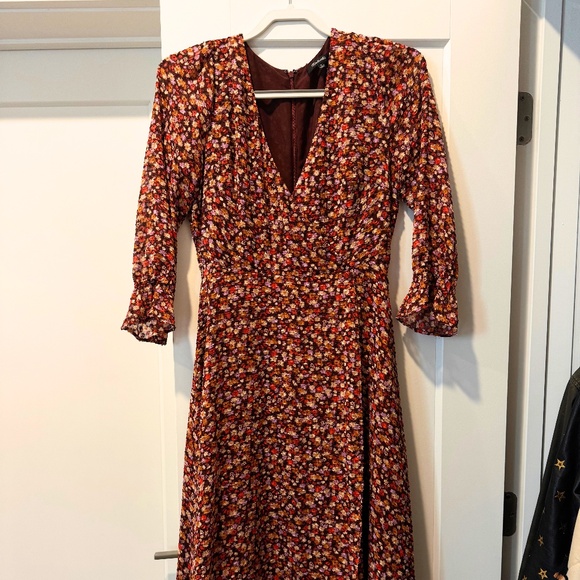 Madewell | Long-Sleeve Crossover Midi Dress - Floral - Size 0 - Picture 1 of 4